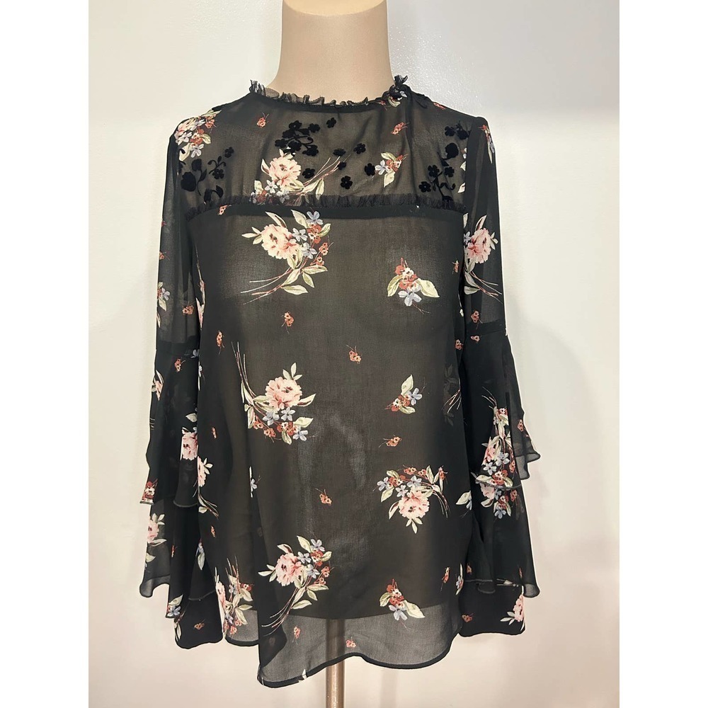 Zara Basics Floral Sheer Top - Size XS
